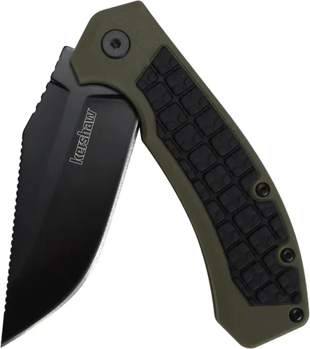 Vista 3 de Kershaw Cuchillo de bolsillo Faultine (8760); hoja 8Cr13MoV de 3 pulgadas con apertura manual KVT, revestimiento de óxido negro y sobremoldeado