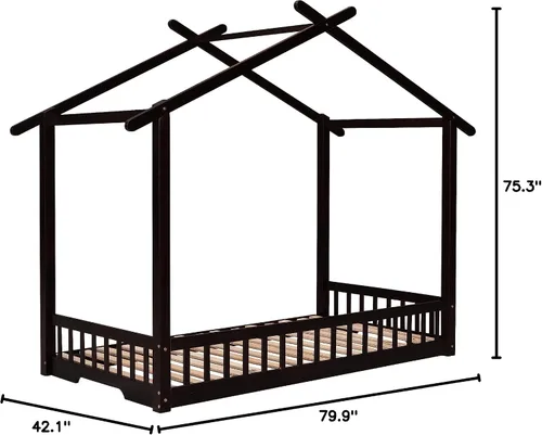 Vista 8 de Merax Cama de casa extensible, sofá cama de madera, no necesita somier, espresso