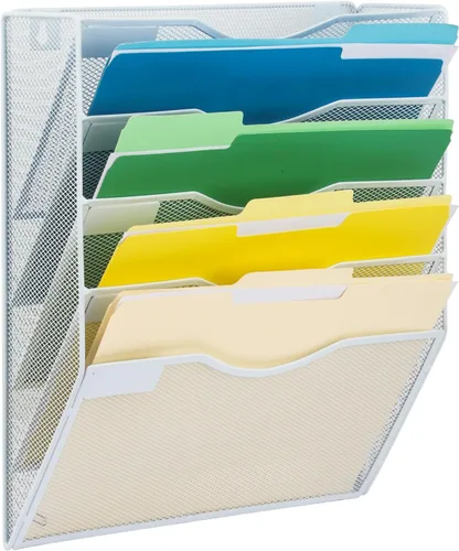 Vista 24 de EASEPRES Organizador de archivos de malla de 3 bolsillos para colgar en la pared, carpeta de papel para correo montada en la pared, organizador