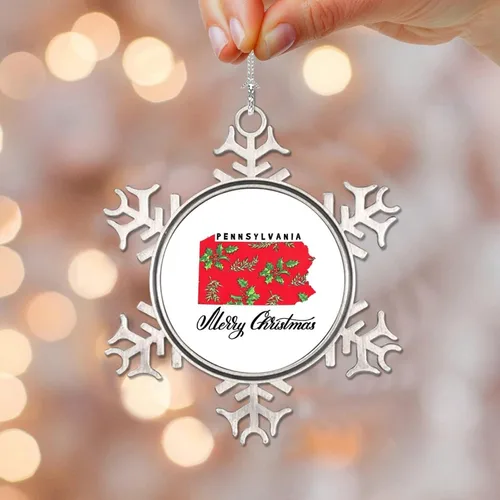 Vista 5 de Adorno de metal con texto en inglés «Merry Christmas» de Puerto Rico, recuerdo de recuerdo para árbol de Navidad, colgante de copo de nieve