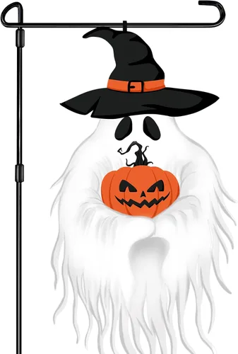 Vista 12 de Bandera de Jardín de Halloween para Exteriores Decoraciones al Aire Libre Impresas Doble Cara, Calabaza Fantasma Banderas de Patio para Invierno