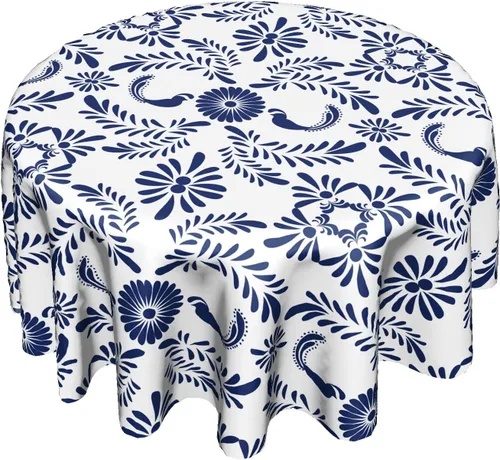 Vista 11 de Cafl Mantel redondo de flores indias azules, impermeables, para bodas, fiestas, comedor, banquetes de vacaciones