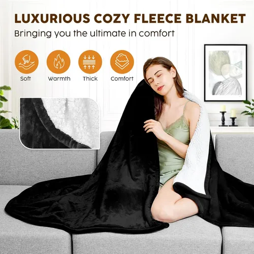Vista 4 de Manta eléctrica térmica HYLEORY de 50"x60" de forro polar suave y franela con 5 niveles de calefacción y temporizador de 3 horas con apagado
