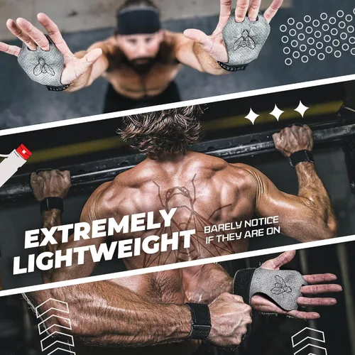Vista 5 de JerkFit Puños de gimnasia veganos de 2 dedos para protección de manos de entrenamiento cruzado, agarres de mano para barras de gimnasia, protectores
