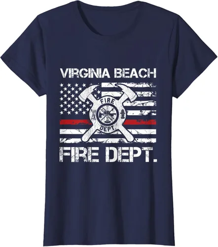Vista 33 de Virginia Beach Virginia Fire Department - Camiseta delgada de línea roja, Negro