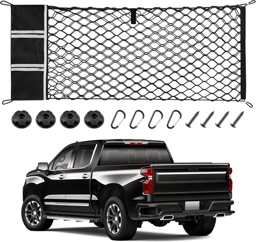 Vista 7 de Amiss Red de carga elástica, accesorios exteriores de automóvil, red de almacenamiento elástica ajustable con gancho para SUV, automóviles y negro