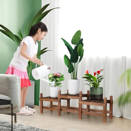 Vista 2 de Soporte para plantas de 3 niveles para interiores, banco bajo