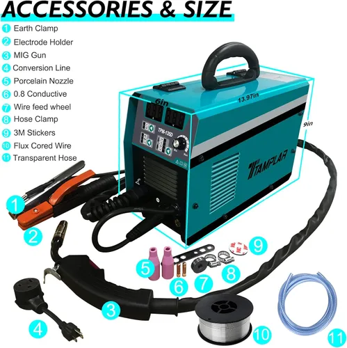 Vista 6 de Soldador MIG - 135AMP 110V y 220V Voltaje Dual 4 en 1 Flux MIG/alambre sólido/Stick ARC/Lift TIG Gas/soldadura sin gas, IGBT Inverter Soldadora
