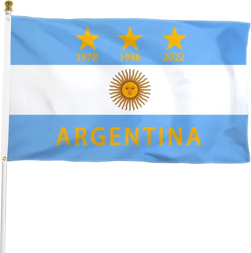 Vista 3 de XIFAN Bandera de tres estrellas premium de Campeones del Mundo Argentina 2022 de 3 x 5 pies para exteriores, banderas nacionales argentinas