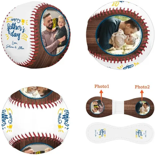 Vista 6 de Foto personalizada para el Día del Padre, con tus fotos y texto Béisbol Cumpleaños Día del Padre para papá, marido, abuelo