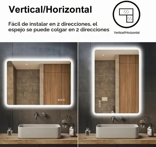 Vista 8 de S'bagno Espejo de baño LED de 32 x 24 pulgadas con luces, altavoz Bluetooth, antivaho e impermeable, espejo de pared regulable con control táctil, 3