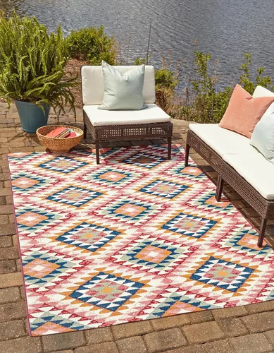 Vista 8 de Unique Loom Outdoor Southwestern Collection - Alfombra de área - Fethiye (2' x 3' 1", rectangular, azul/azul claro)