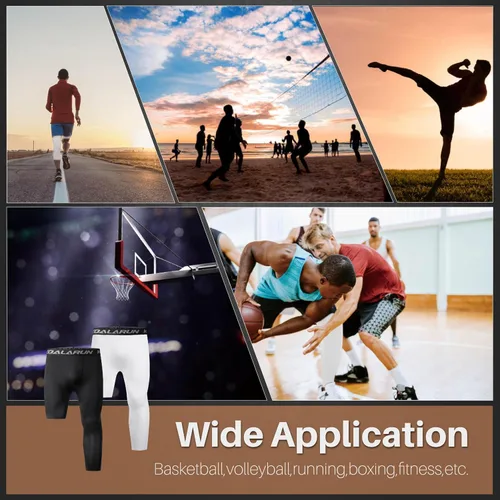 Vista 16 de Mallas de compresión de una pierna para baloncesto para hombre, 3/4, capri deportivos, pantalones de entrenamiento atlético, capas base
