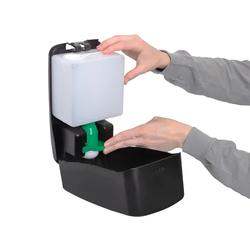 Vista 3 de San Jamar Dispensador de jabón de espuma manual atemporal, negro, compatible con jabón universal a granel, montaje en pared, con ventana