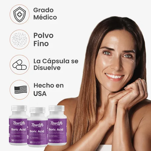 Vista 4 de NewLife Naturals - Supositorios de ácido bórico para mujeres píldoras de equilibrio de pH - 600 mg - Cuidado femenino - Descarga de picazón de olor