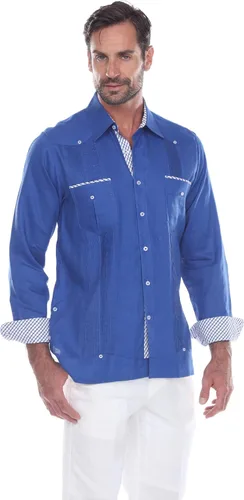 Vista 8 de Mojito Men's 100% Linen Guayabera Shirt Long Sleeve Print Trim Accent M-4019