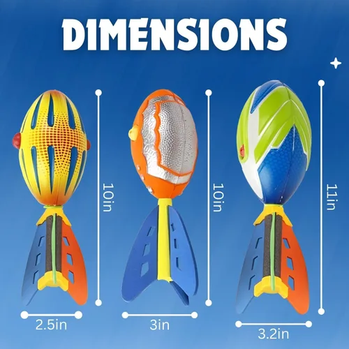 Vista 6 de Liberty Imports Paquete de 3 balones de fútbol de espuma silbante con cola, juego de juguetes de fútbol de misil de bolsillo para niños, aviadores