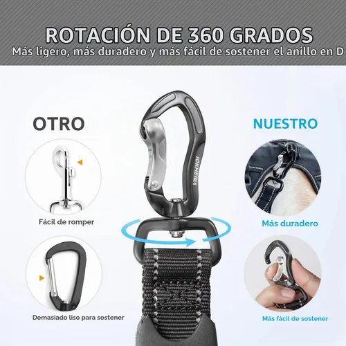 Vista 3 de IOKHEIRA Correa táctica multifuncional para perro, resistente, correa elástica fuerte de 4 a 6 pies con cinturón de seguridad para automóvil, correa