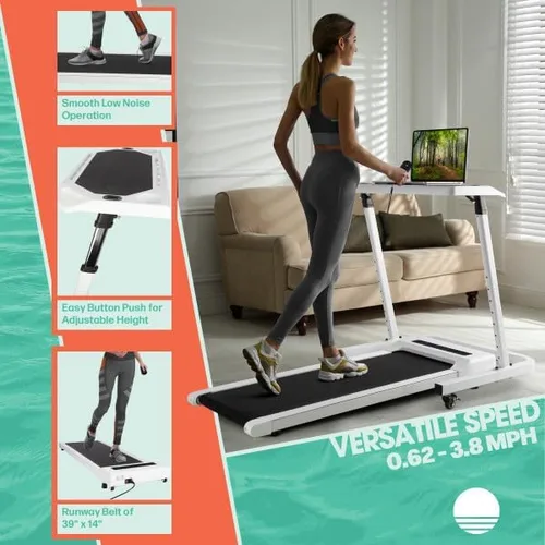 Vista 3 de Walking Pad and Standing Desk Set – Portable Under-Desk Treadmill with Rolling Adjustable Height Table by RAD Sportz Blanco