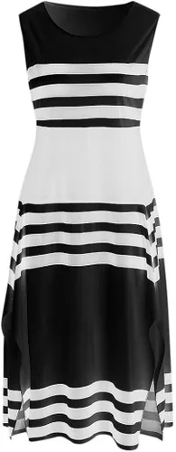 Vista 4 de Photno Vestido Midi De Las Mujeres De La Raya Vestido Casual Sin Mangas De Las Mujeres Vestido De Fiesta De Cuello