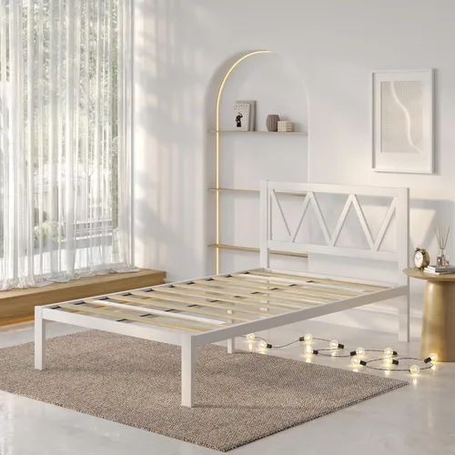 Vista 10 de Novilla Base de cama individual con cabecero, marco de cama de plataforma de metal, resistente, no necesita somier, soporte de listones de madera