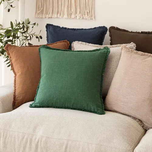 Vista 7 de Foindtower Fundas de almohada decorativas de lino con flecos, acogedora funda de cojín bohemia estilo farmhouse con borlas, funda de almohada