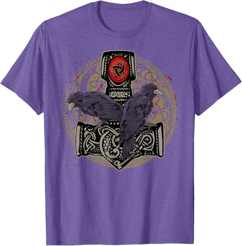 Vista 10 de Thors Hammer Mjolnir Huginn and Muninn Odin Raven - Camiseta, Negro, S