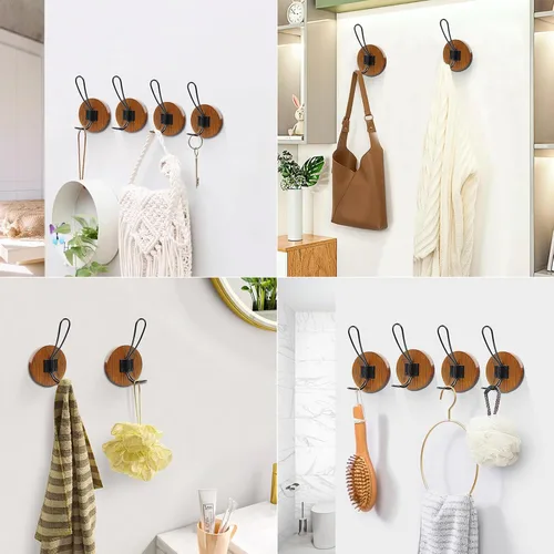 Vista 9 de Ganchos para toallas de baño, paquete de 2 ganchos de pared rústicos de granja para colgar batas, colgador de puerta autoadhesivo para colgar