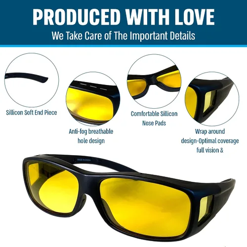 Vista 6 de Fit Over Polarized Night Vision Glasses Anti reflective Anti Glare UV-400 Wear Over Driving Glasses