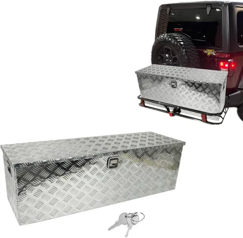 Vista 10 de Caja de herramientas de aluminio resistente de 16 x 7.5 x 10 pulgadas, caja de herramientas de camión con patrón de 5 barras de banda de rodadura