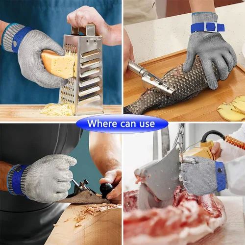 Vista 5 de Guantes de malla de malla de acero inoxidable de nivel 9 para cortar ostras Shucking Chopping Butcher