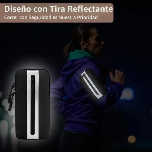 Vista 4 de Prime Comfort Brazalete para teléfono para correr, bandas para iPhone para ejercicio, bandas de brazo para correr para teléfono celular, monedero