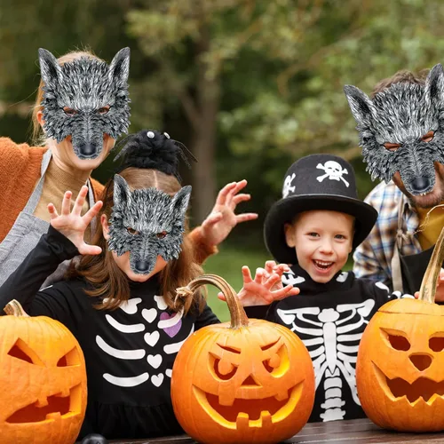Vista 7 de Exlinonline Disfraz de lobo de hombre lobo para mujeres, hombres, adultos y niños con orejas de lobo grandes y malas, guante y máscara para Halloween