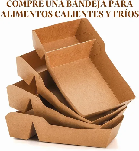 Vista 4 de SOUJOY Paquete de 100 bandejas para servir alimentos, 2 compartimentos, bandeja de nacho kraft desechable, cartón resistente a la grasa, contenedor