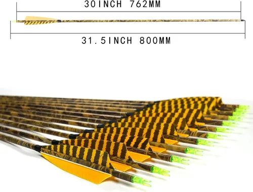 Vista 2 de 31Inch Carbon Arrow, Practice Hunting Arrows, Camo Turkey Feather Fletching, Arrows for Compound & Recurve Bow with Removable Tips Adjustable Nocks