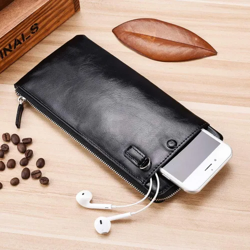 Vista 4 de Weyoo - Monedero de piel minimalista para hombre con cremallera y cremallera