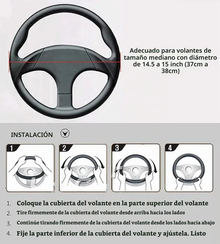 Vista 5 de LABBYWAY Funda de cuero de microfibra para volante, universal de 14.5-15 pulgadas, antideslizante, accesorios interiores de automóvil para hombres