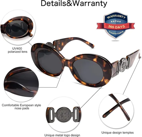Vista 3 de VANLINKER Gafas de sol polarizadas redondas de moda para mujer Jackie O Bold Chic Oval Clout Gafas de sol VL9687