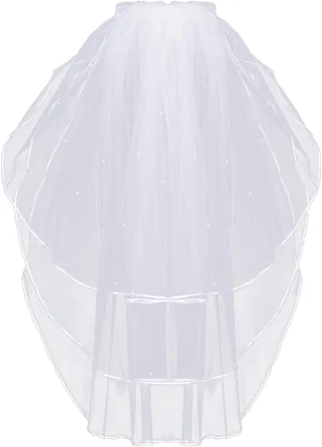 Vista 8 de Korty Wedding Veil,2/3 Tier Ribbon Edge Center Cascade Bridal Veil with Comb for Bachelorette Party Negro (Black - 2 Tier)