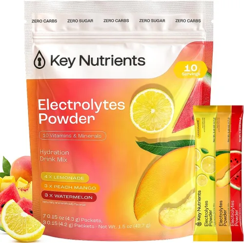Vista 36 de KEY NUTRIENTS Electrolitos en polvo sin azúcar, limonada de maracuyá con 6 electrolitos y minerales, fibra prebiótica y polvos de hidratación