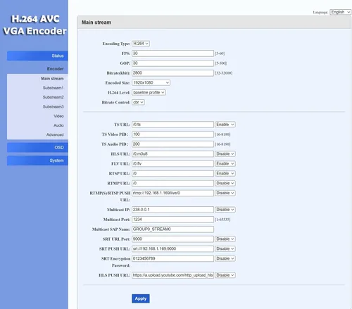 Vista 8 de iseevy Protocolos HTTP de la ayuda del codificador de vídeo de H.264 VGA SRT RTMP RTMPS RTSP UDP
