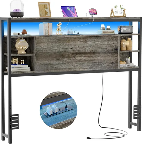 Vista 10 de Unikito Cabecera individual con almacenamiento, cabeceros con toma de corriente y luces LED inteligentes, cabecera resistente para cama