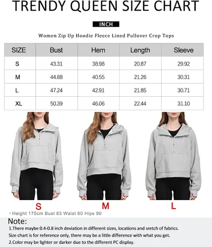 Vista 3 de Trendy Queen Sudadera corta con capucha de media cremallera para mujer, sudadera con cremallera de un cuarto, ropa de invierno 2022