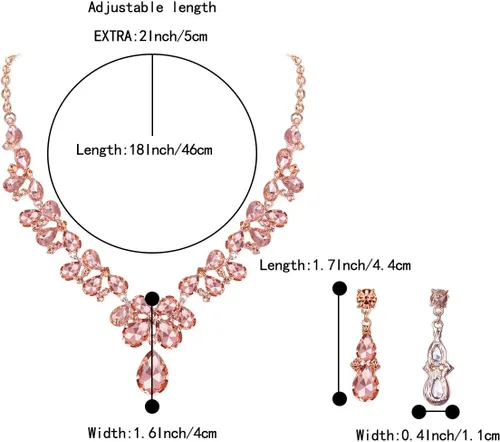 Vista 4 de BriLove Juego de collar y aretes colgantes de cristal para boda para mujer