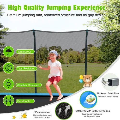 Vista 4 de Giantex Trampolín rectangular de 8 pies x 14 pies con certificación ASTM con recinto, escalera, marco de acero galvanizado de doble cara, carga