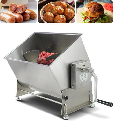 Vista 10 de Hakka Mezcladores de carne manuales de acero inoxidable de 10 litros/20 libras de capacidad con tanque fijo, máquina mezcladora de salchichas