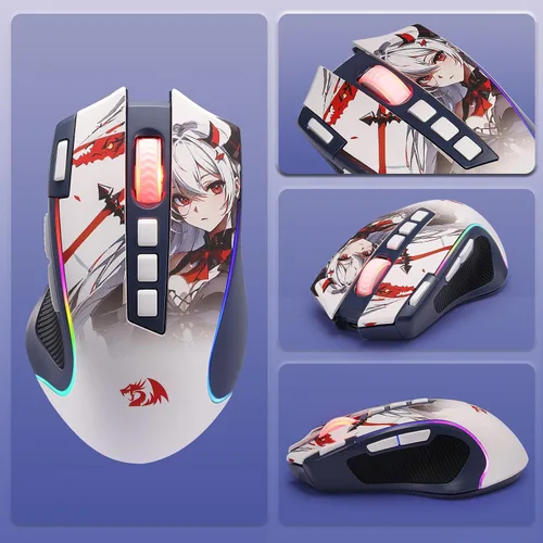 Vista 9 de Redragon M612AK PRO RGB Anime Mouse para Juegos, ratón óptico con cable/inalámbrico de 8000 DPI con 9 botones programables y 7 modos