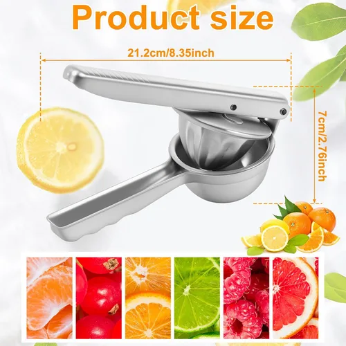 Vista 8 de Exprimidor de limón de acero inoxidable, exprimidor manual de prensa manual con mango ergonómico, prensa de ajo, extractor de frutas a prueba