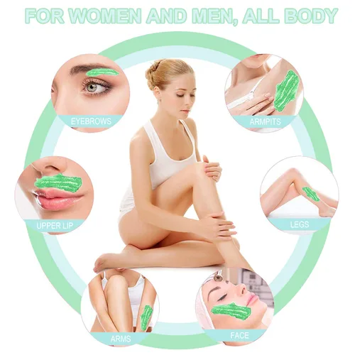 Vista 5 de Cuentas de cera dura para depilación brasileña, cera de perlas en casa para bikini, cara, cejas, piernas, 10.58 oz (10 onzas) con 10 espátulas
