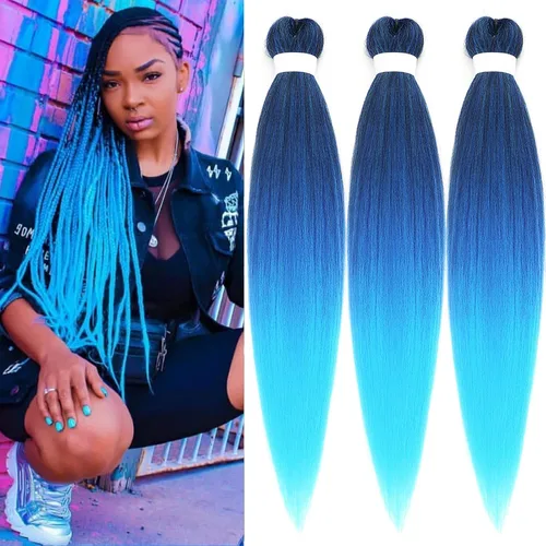 Vista 53 de Pelo trenzado corto 1B negro preestirado Extensiones de pelo trenzado para niños para trenzas de caja sin nudos, pelo trenzado preestirado de 16